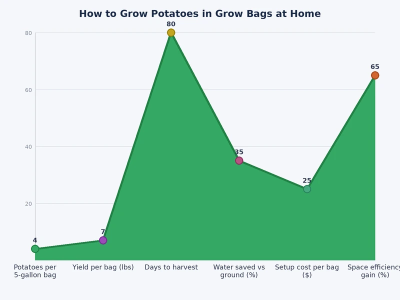 Bar chart comparing potato yield per plant across different grow bag volumes and cultivar types