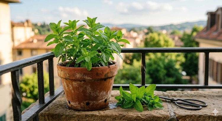 how to grow mint in pots — healthy spearmint thriving in a terracotta pot on a sunny windowsill
