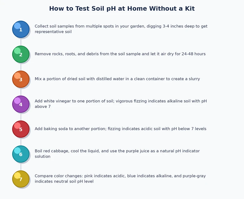step-by-step process diagram for testing soil pH at home from soil collection to result interpretation and amendment