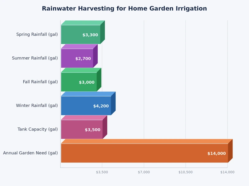 bar chart comparing monthly rainwater collection potential against garden water demand across growing seasons